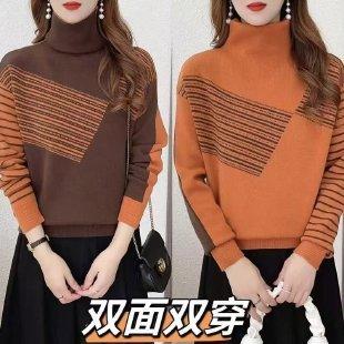 通勤半高领套头针织衫秋冬新款两面穿百搭毛衣女 商品图0