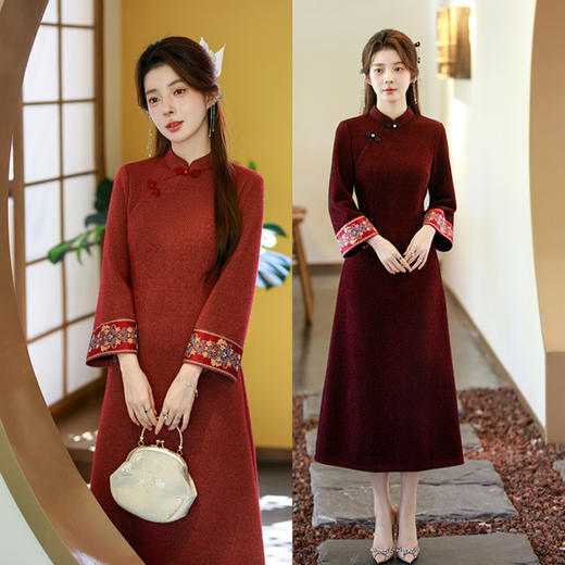 GX老上海复古中国风长款旗袍大摆裙2025秋冬新款改良新中式日常旗袍 商品图0