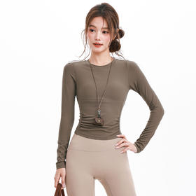 跃牌【海听系列】新款长袖瑜伽服女休闲圆领短款打底运动修身显瘦跑步健身速干上衣CY02