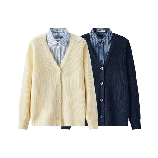 森马针织开衫女春季假两件衬衫领oversize温柔学院风慵懒气质毛衫 商品图4