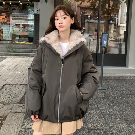 冬季新款国潮座山毛绒连帽毛领棉服设计感加厚时尚棉衣派克服外套 商品图0