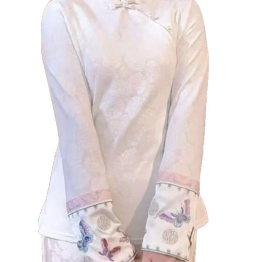 蝴蝶刺绣长袖T恤女装洋气提花新中式国风上衣秋冬气质百搭打底衫 商品图4