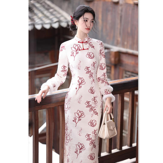 GX时尚改良新中式长款旗袍2025冬季新款年轻少女款日常可穿长袖旗袍 商品图1
