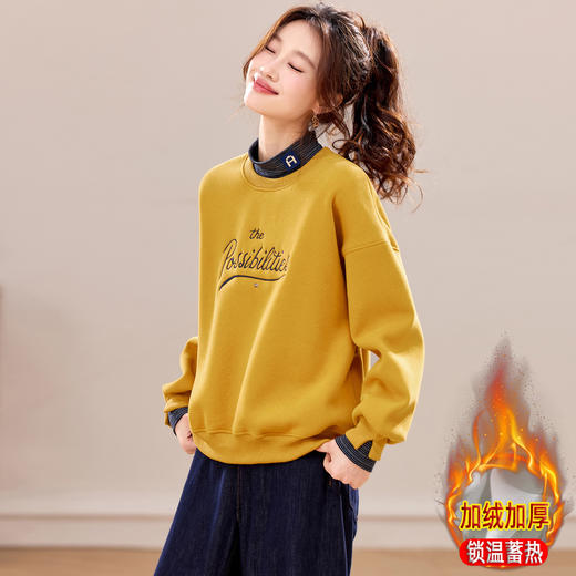 CC 7059假两件半高领加绒厚款卫衣慵懒风字母无帽短款休闲上衣 商品图0