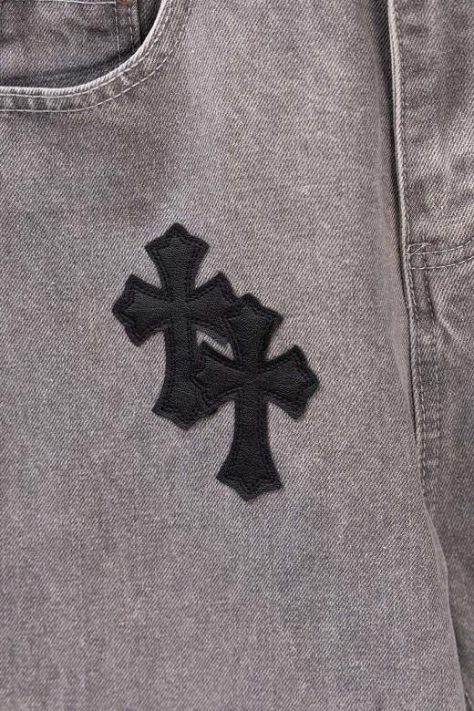 D112533限定精典黑色贴布十字拼皮灰色牛仔裤 商品图12