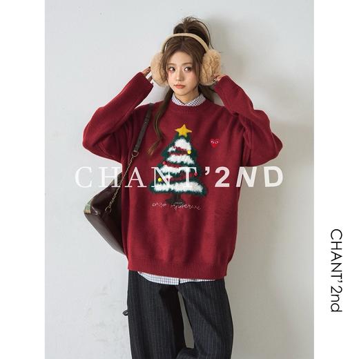 D112572圣诞树图案宽松oversize圆领毛衣针织衫 商品图3