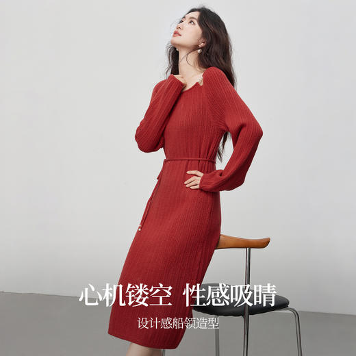 【年货节】熙世界圣诞氛围穿搭红色连衣裙女2025秋冬新款气质肌理针织长裙子 商品图2