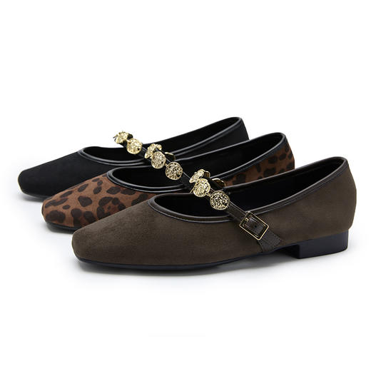 【限时秒杀】西遇复古玛丽珍鞋女新款秋季法式金币绒面豹纹平底鞋软底单鞋V1656909 商品图4