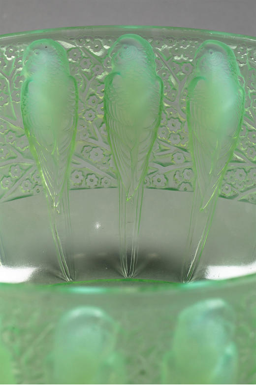 独角鹿西洋古董1931年法国出品「Perruches鹦鹉」款绿色欧泊水晶碗 商品图5