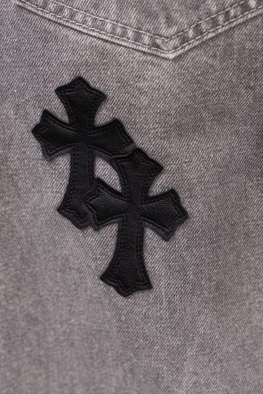 D112533限定精典黑色贴布十字拼皮灰色牛仔裤 商品图7