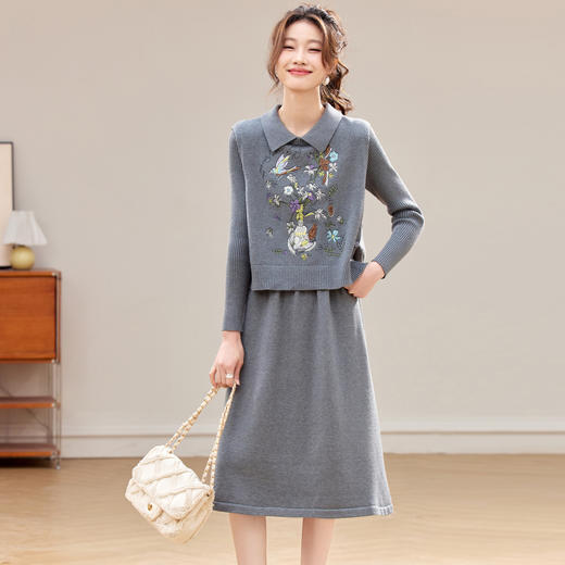 CC 7040娃娃领针织连衣裙马甲毛衣两件套连衣裙 商品图3