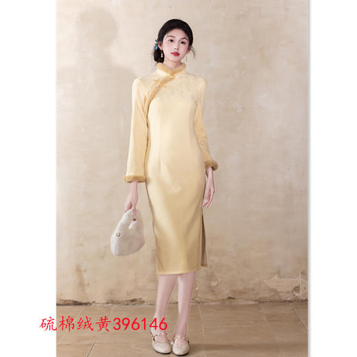 GX红色加厚年轻少女款日常可穿新中式旗袍2025冬季新款长袖订婚旗袍 商品图3