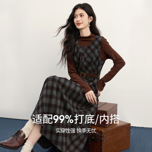 【11/26新品】熙世界法式复古风格子背心连衣裙女2025秋冬新款收腰无袖针织长裙 商品图1
