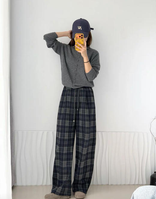 ACME含羊毛格纹+醋酸丝绒松紧腰直筒美式格纹裤 商品图8