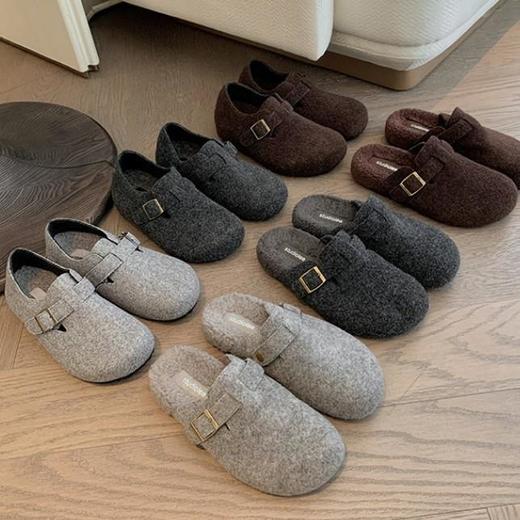 【羊毛勃肯鞋内增高】厚底加绒保暖毛毛鞋女懒人一字包头拖鞋棉鞋 商品图3
