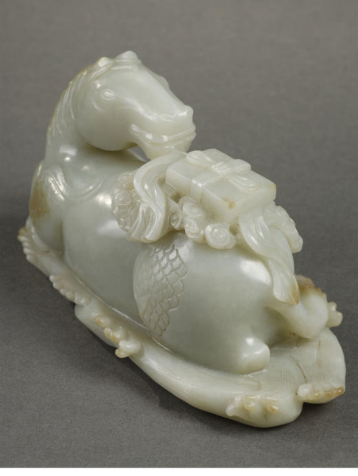 独角鹿西洋古董清代中期出品「麟吐玉书」主题白玉雕摆件 商品图3