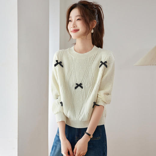 CC蝴蝶结圆领毛衣女内搭秋冬好看小个子软糯高级感打底针织衫上衣女 商品图0