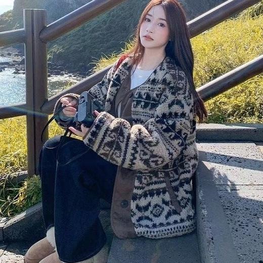 复古民族风羊羔毛外套2025秋冬韩版时尚宽松保暖开衫 商品图3