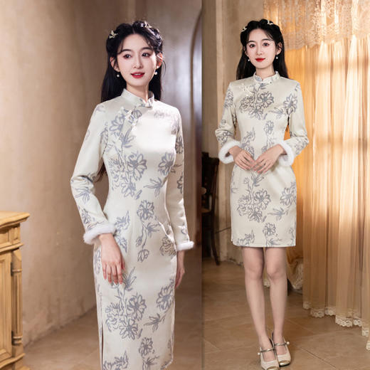GX麂皮绒加绒加厚复古国风新中式少女款旗袍2025冬季新款日常旗袍裙 商品图3