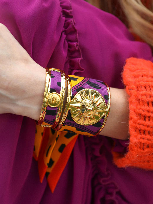 北京仓｜AN-NEE-SOLEIL-橘红色 夏帕诺瓦 4cm 丝巾手镯［法国设计师］ 商品图0