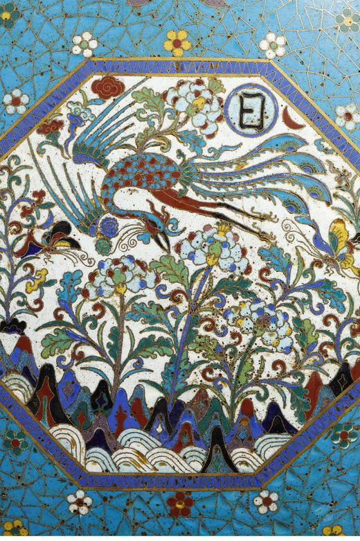 独角鹿西洋古董18世纪清嘉庆时期出品「丹凤朝阳」主题瑞兽造型纹饰掐丝珐琅八方瓶一对 商品图7