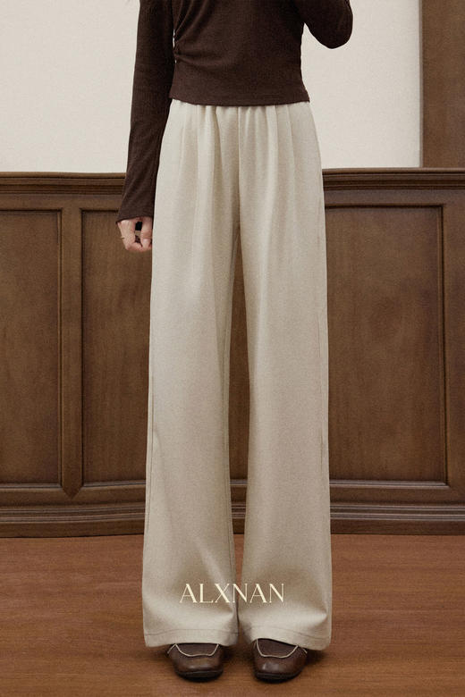 鹿向南「拾秋漫行」简约白色直筒休闲裤女秋冬百搭显瘦阔腿长裤子 商品图5