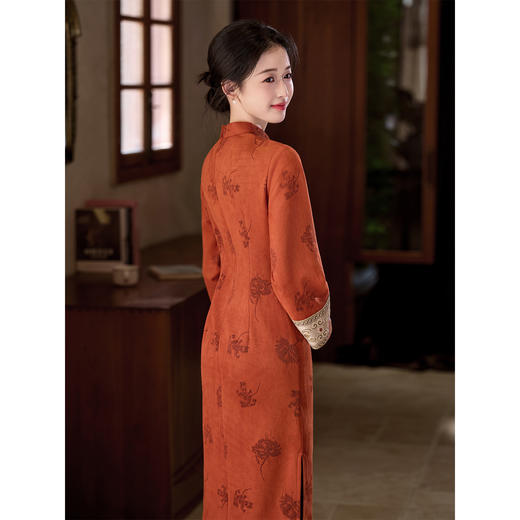 【预售5天】新中式旗袍红色气质复古，年轻款改良麂皮绒连衣裙女长袖GX-4009 商品图4