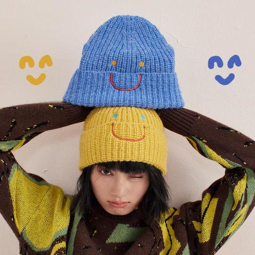 【北美笑脸针织帽！传递心情多巴胺色】系加厚女男冷帽冬护耳包头网红 商品图2