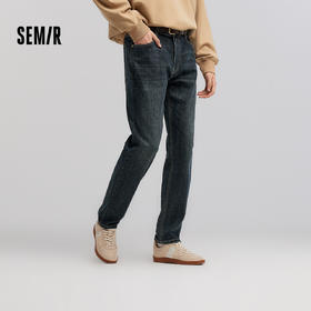 森马牛仔裤男士春季合体直筒长裤竹节肌理轻复古做旧裤子通勤百搭