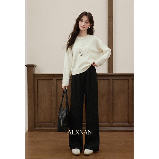 鹿向南「普罗漫裤」百搭黑色直筒休闲裤女秋冬小个子宽松阔腿长裤 商品图3