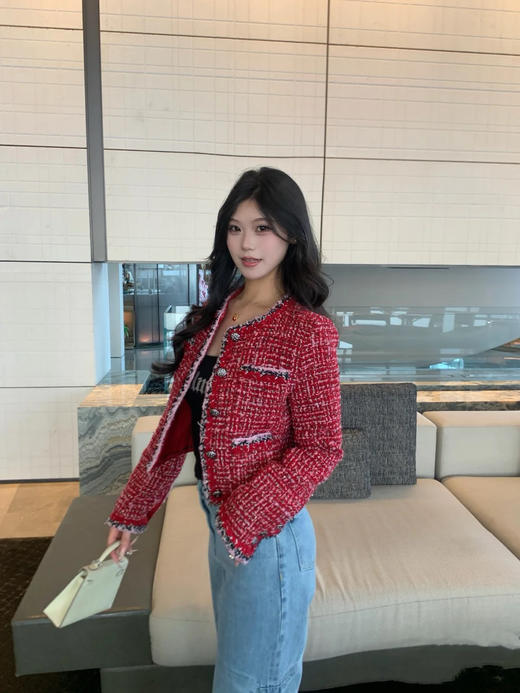 香奈儿 25秋冬新款 复古红格纹粗花呢外套(TM) 商品图0