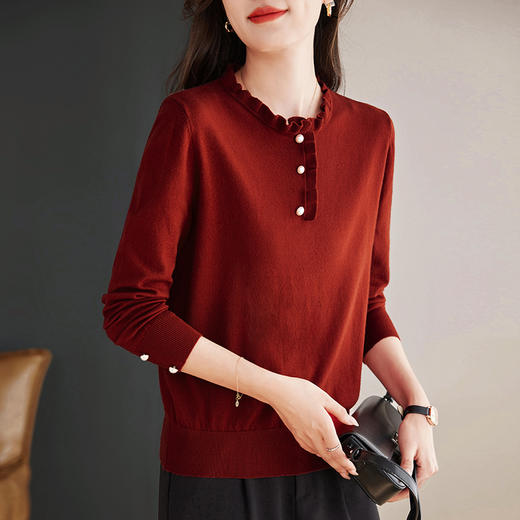 毛衣女春秋季长袖针织衫大码女装洋气上衣木耳边半高领打底衫新款 商品图2