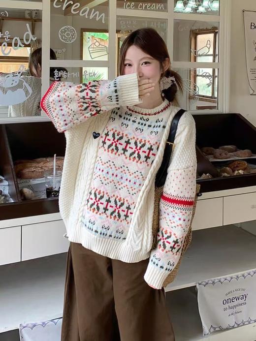 D112539新款几何图案设计感圆领长袖针织衫毛衣女款 商品图4