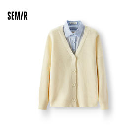 森马针织开衫女春季假两件衬衫领oversize温柔学院风慵懒气质毛衫