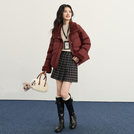 【年货节】熙世界朗姆酒红色面包棉服女2025冬装新款毛绒翻领保暖棉衣短外套 商品图2