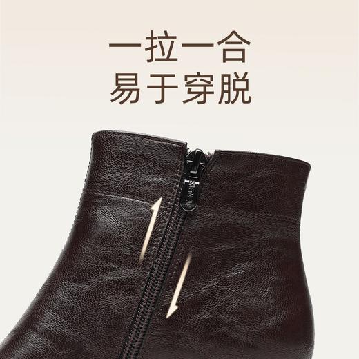 信诺时尚粗跟妈妈短靴软底舒适女鞋2025冬季新款加绒保暖棉鞋皮鞋5M193-29TD 商品图2