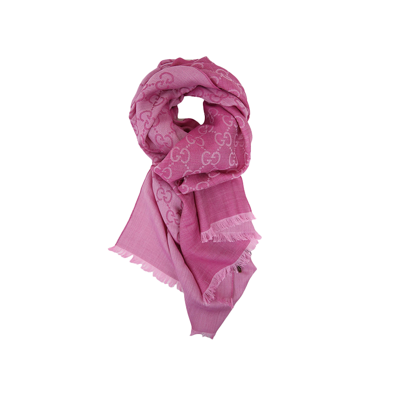 1659043G6465872U 古驰GUCCI 【羊毛桑蚕丝混纺】男女四季款经典双G印花丝巾流苏下摆披肩围巾【180*45cm】