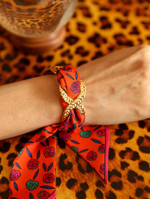 订购14周到｜AN-NEE-TRESSE-粉橘色 4cm 丝巾手镯［法国设计师］ 商品图0