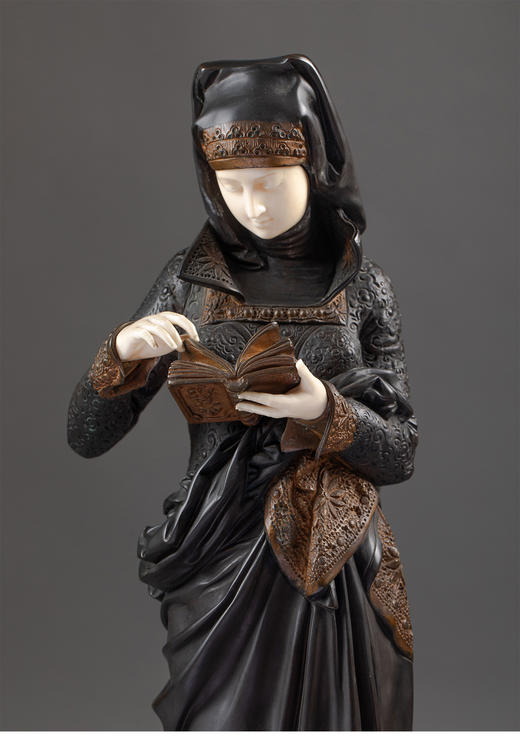 独角鹿西洋古董19世纪法国雕塑家Albert Ernest Carrier Belleuse设计「La Liseuse 阅读者」铜雕 商品图4