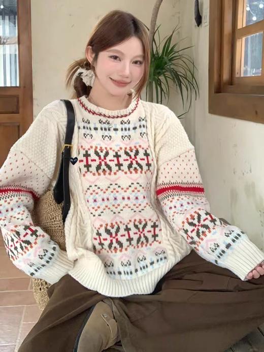 D112539新款几何图案设计感圆领长袖针织衫毛衣女款 商品图2
