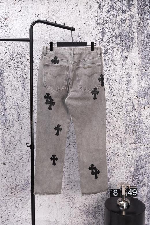 D112533限定精典黑色贴布十字拼皮灰色牛仔裤 商品图1