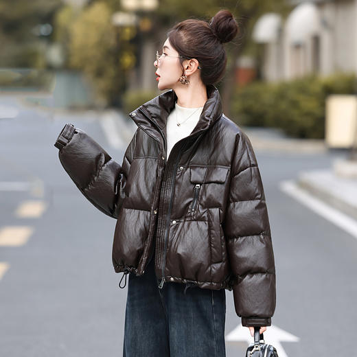 时尚免洗皮衣羽绒服，黑色宽松大码面包服小个子外套HR-YF2680A 商品图1