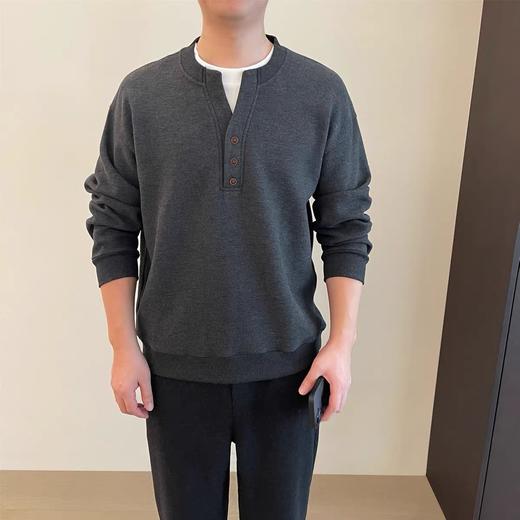 二店y 【JS3693205】 高奢假两件老钱风冬季重磅羊毛亨利领加绒长袖卫衣 商品图5