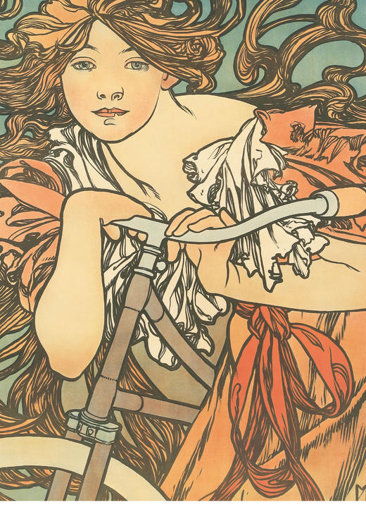 独角鹿西洋古董1902年法国出品穆夏签名创作「Cycles Perfecta完美的自行车」海报 商品图3