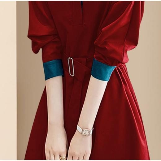 新年战袍红色连衣裙女2025年春季新款欧美时尚优雅气质收腰a字裙 商品图2