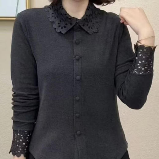 2025新款冬季新款时尚洋气百搭减龄显瘦气质花边衬衫领套头上衣女 商品图1