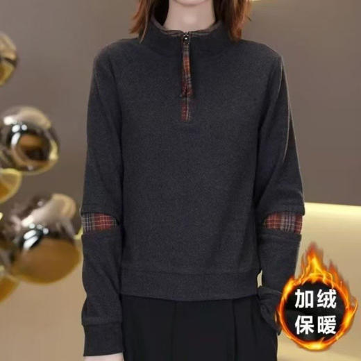 2025秋冬新款半拉链时尚拼色长袖小衫上衣中老年女装洋气妈妈气质 商品图1