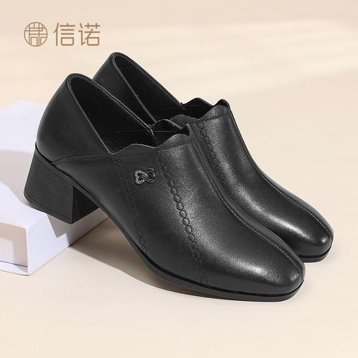 信诺妈妈鞋真皮中跟粗跟单鞋2025秋冬新款软底舒适女鞋一脚蹬皮鞋6C2610-27 商品图5