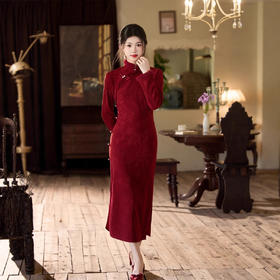 GX红色提花加绒长袖旗袍2025秋冬新款时尚改良年轻少女款日常旗袍裙