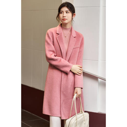 剩S/M/L/XL/XXL 牦牛绒+桑蚕丝+绵羊毛 米思阳冬季新款时尚通勤一粒扣双面羊毛呢子大衣中长款外套女3919 商品图2